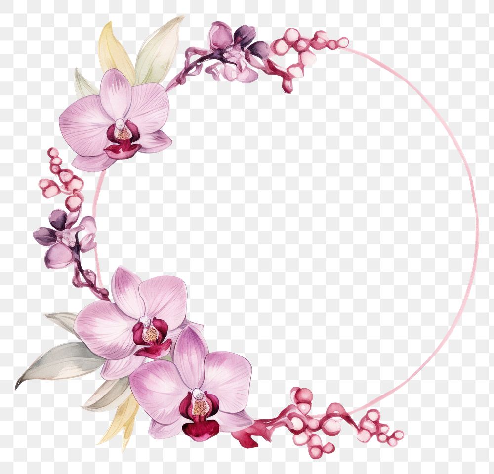 PNG  Orchid frame watercolor flower wreath plant.