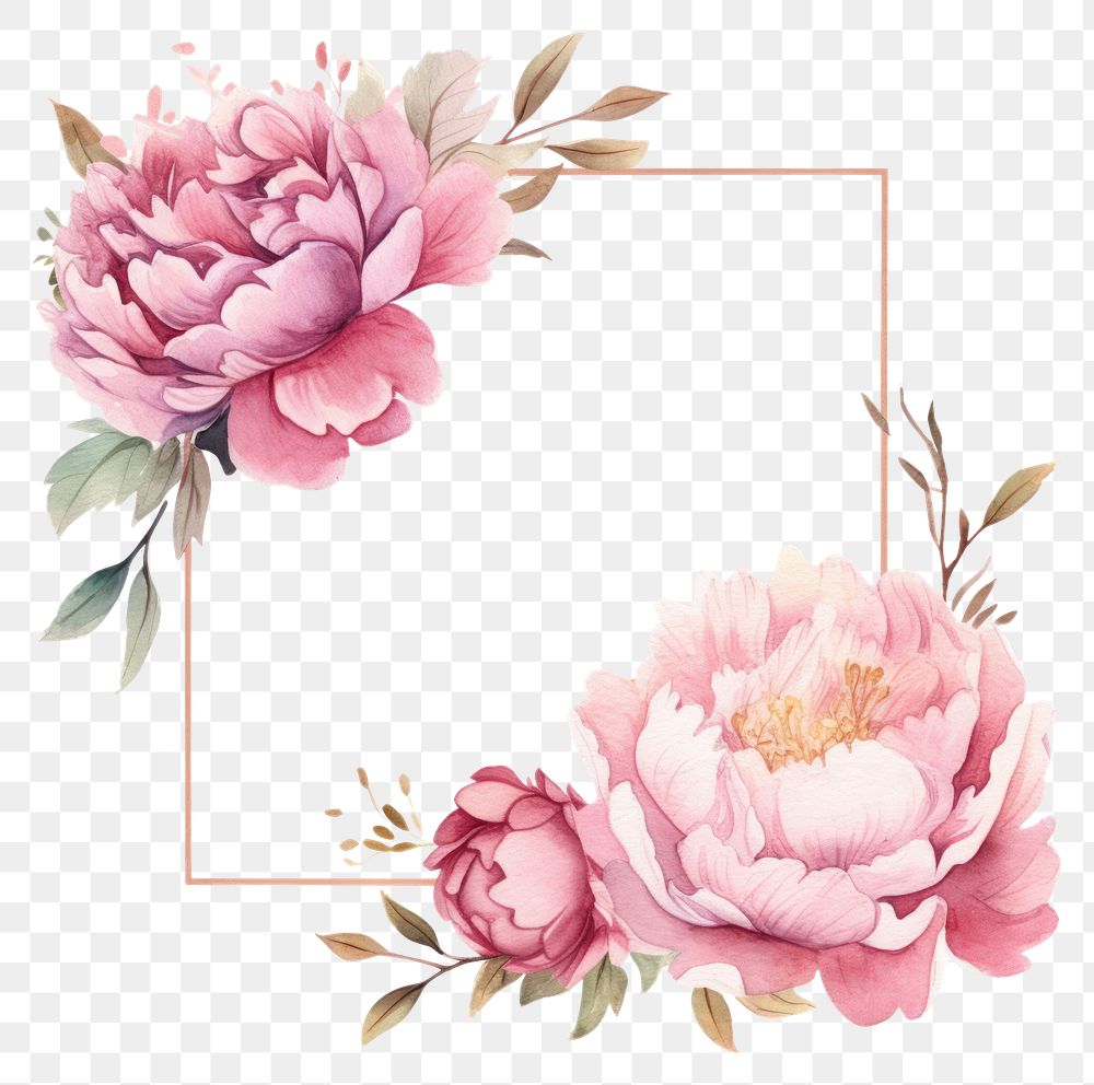 PNG  Peony frame watercolor pattern flower plant.