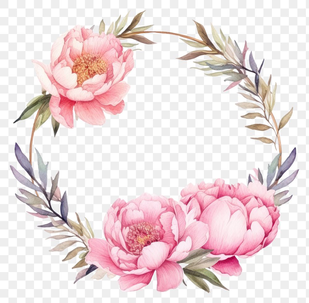 PNG  Peony frame watercolor flower wreath plant.