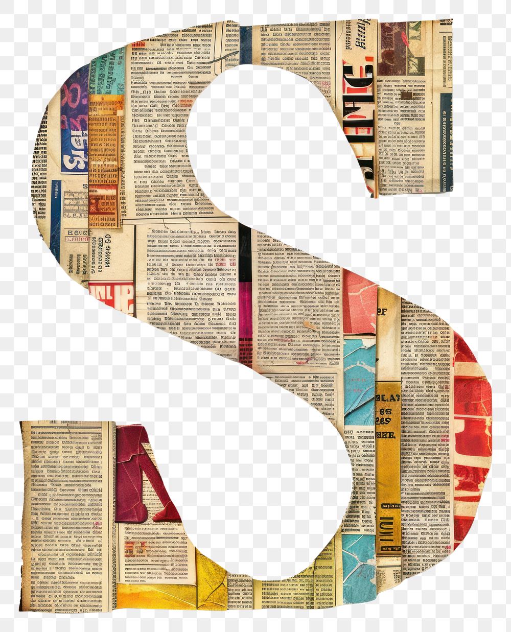 Magazine paper letter S collage number text.