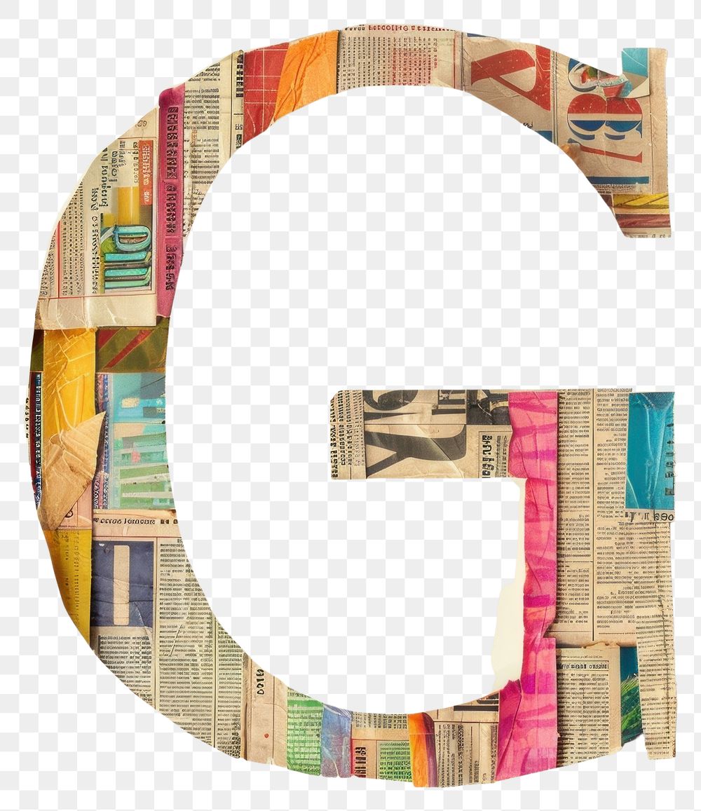 Magazine paper letter G collage text book.