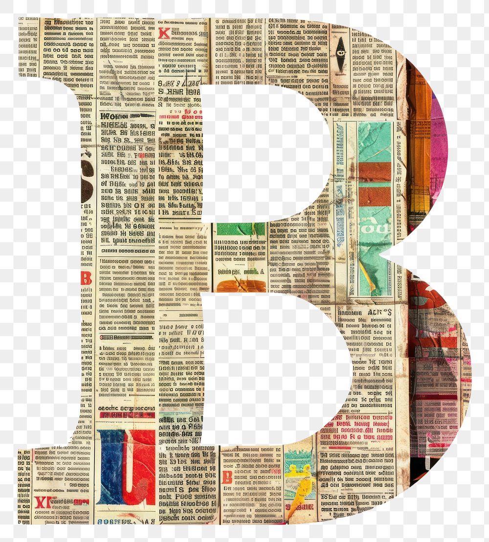 Magazine paper letter B collage number text.