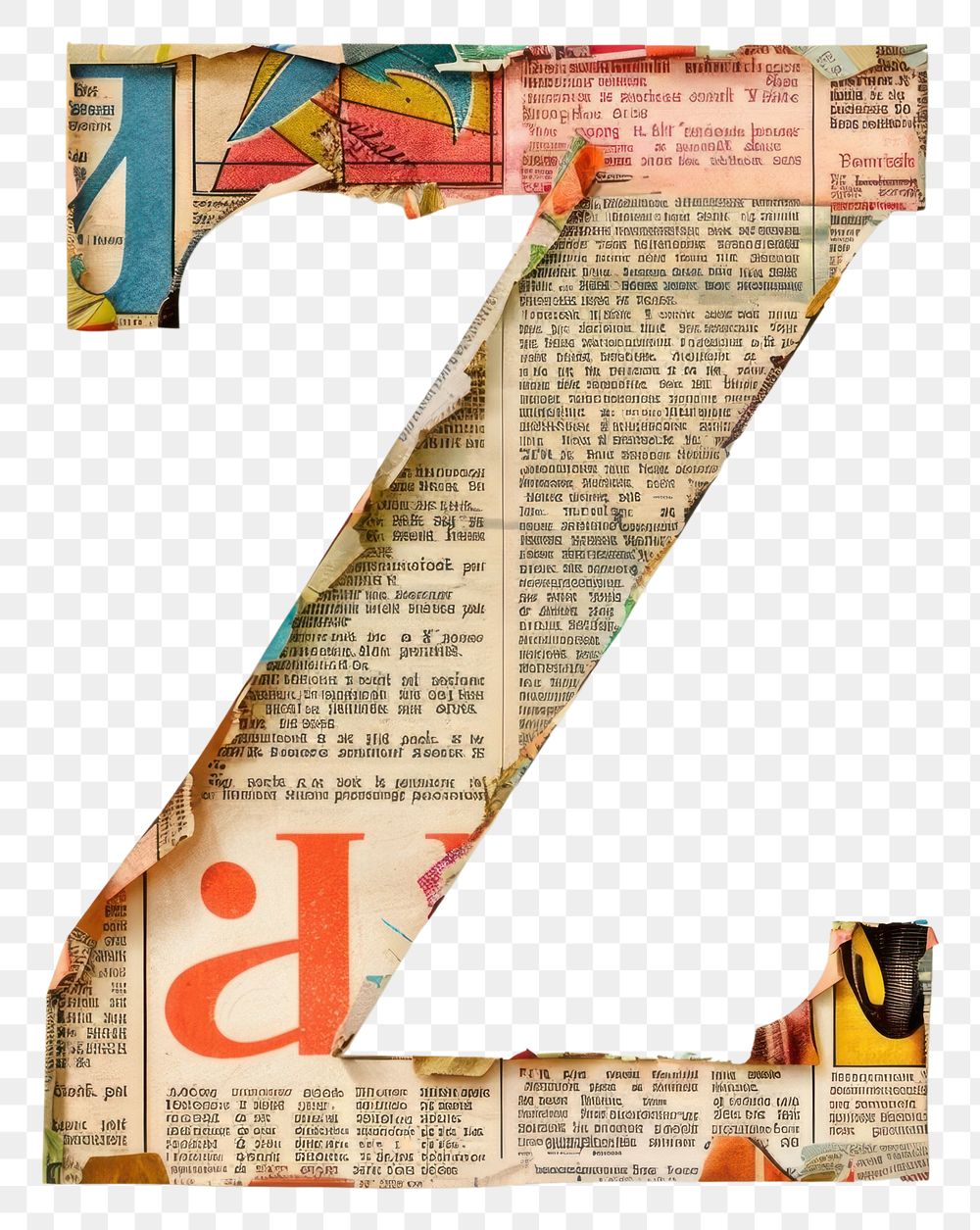 Magazine paper letter Z number text white background.