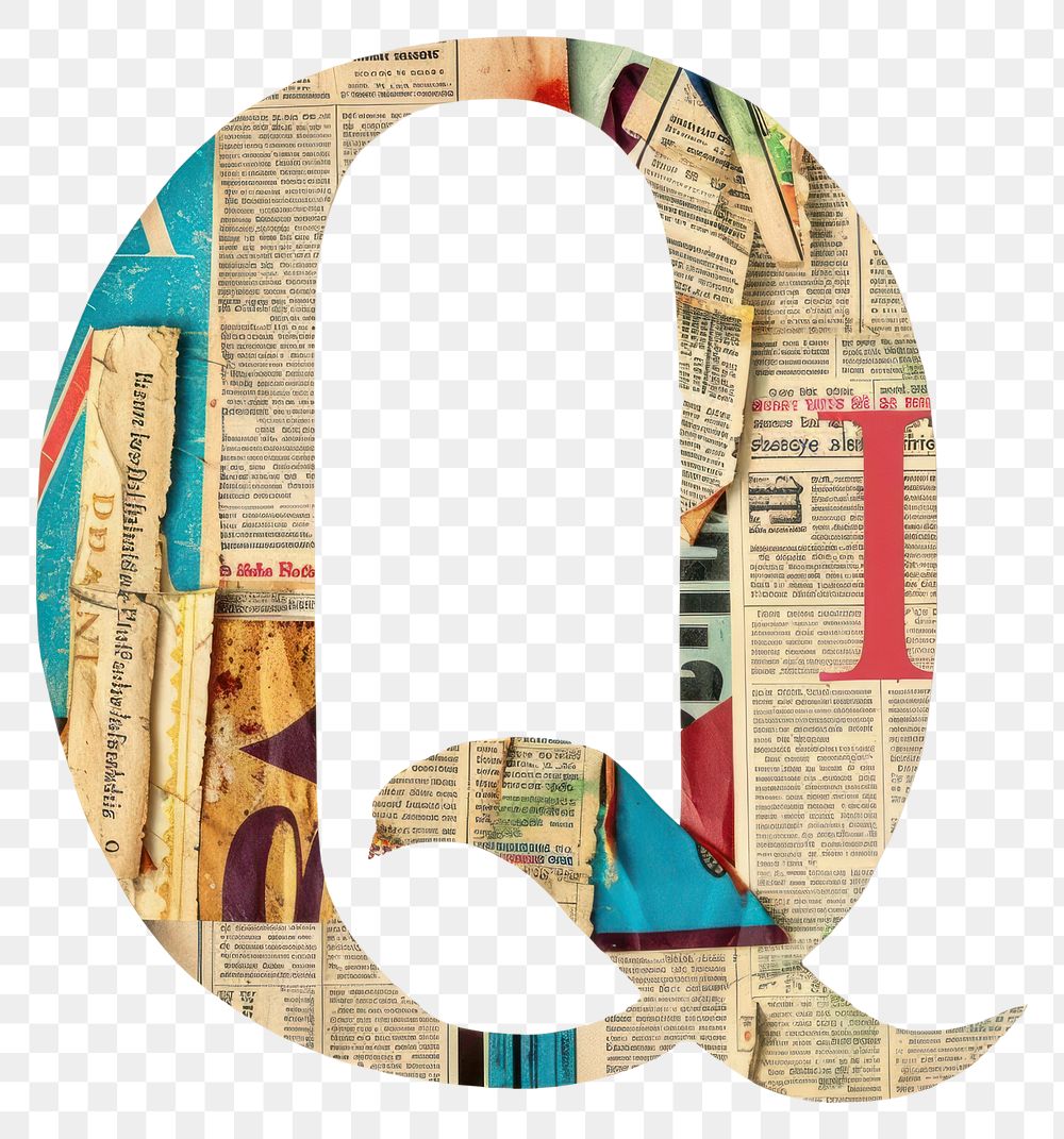 Magazine paper letter Q collage number text.