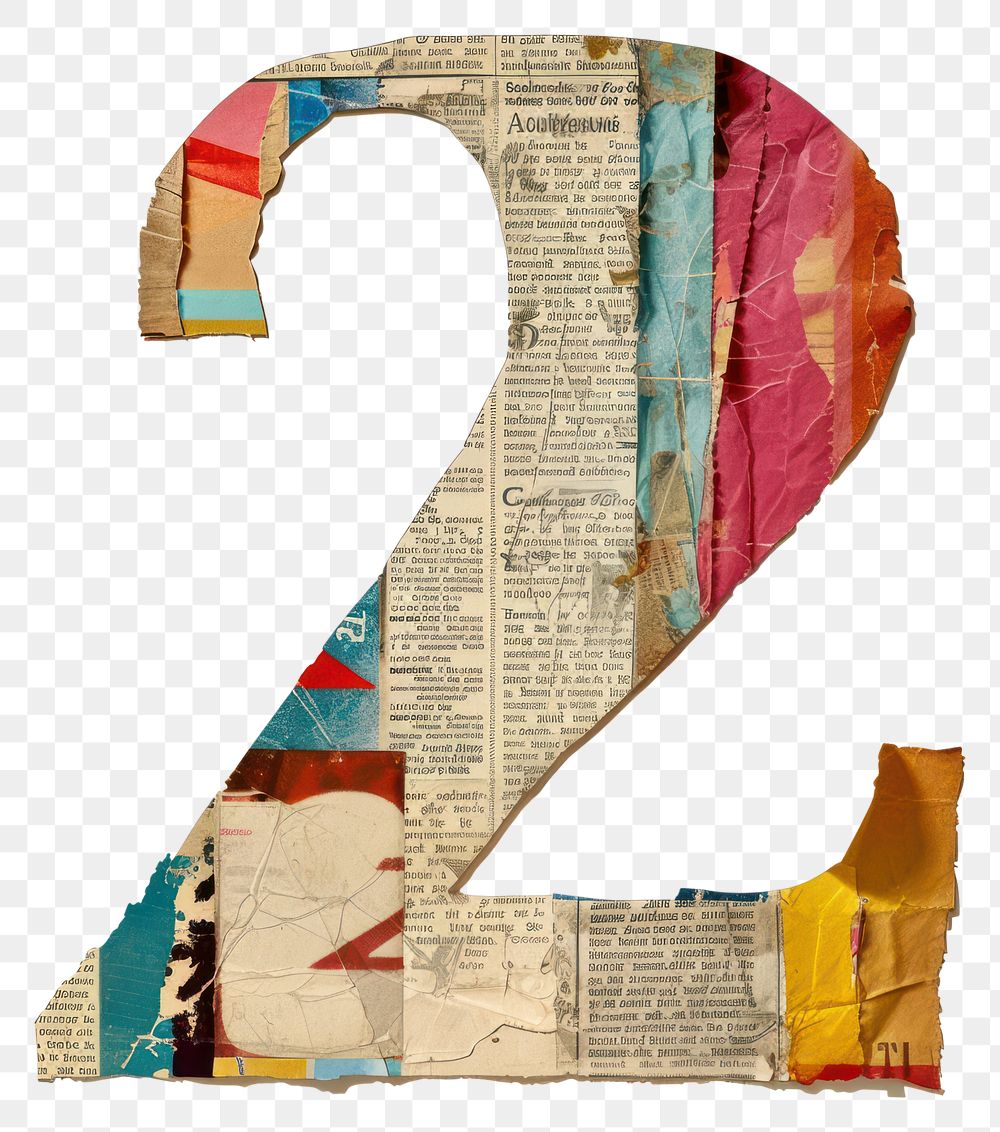 Letter number 2 collage paper text.