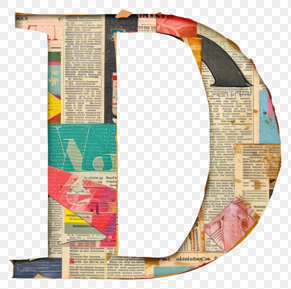 Magazine paper letter D collage text art.