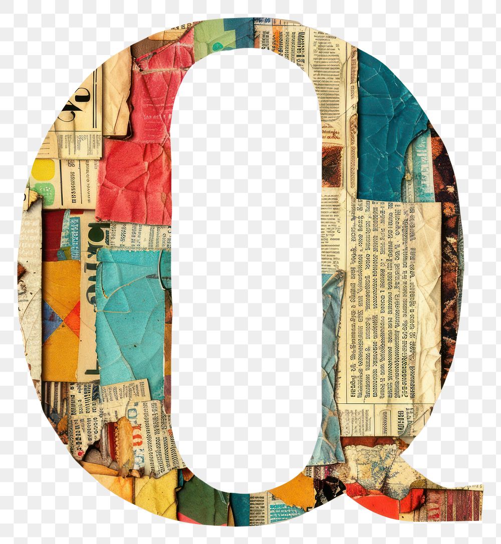 Magazine paper letter Q collage number text.