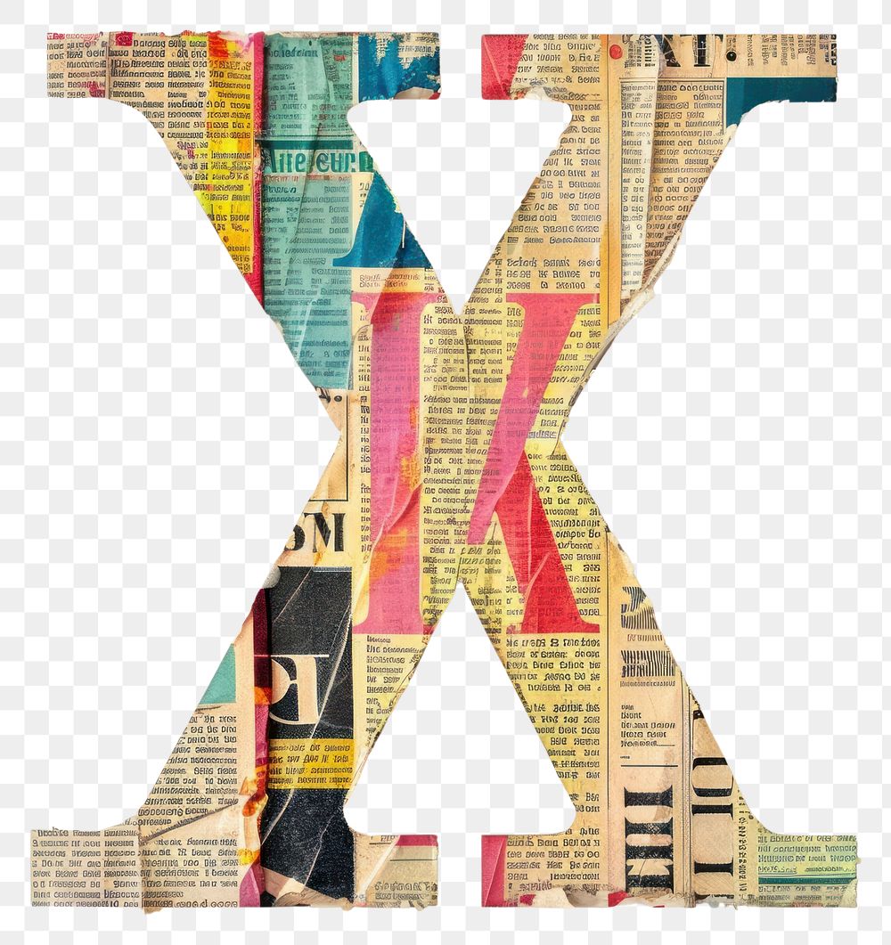 Magazine paper letter X collage number text.