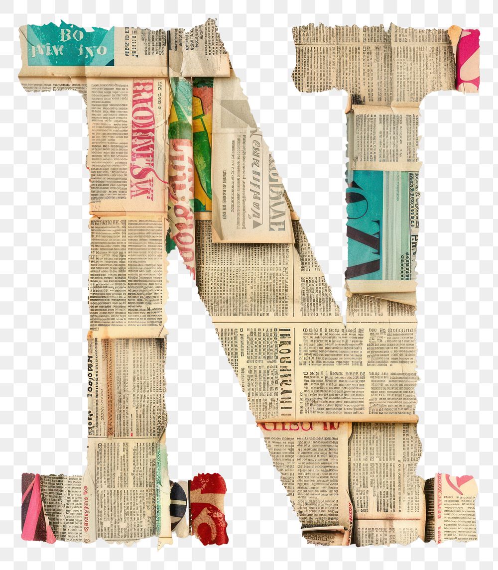 Magazine paper letter N newspaper collage text.