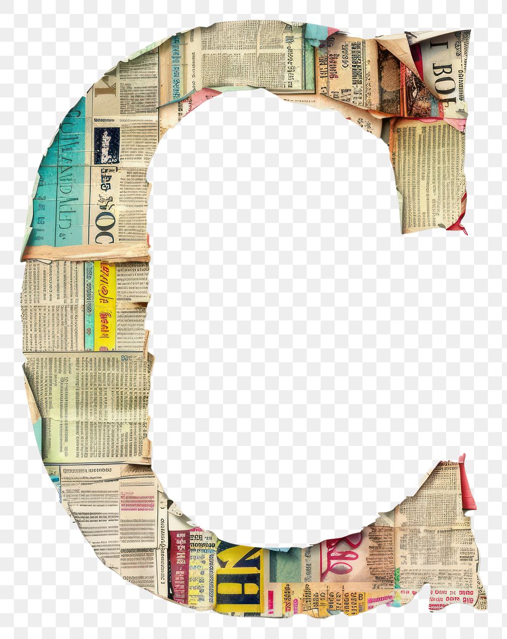 Magazine paper letter C collage text art.