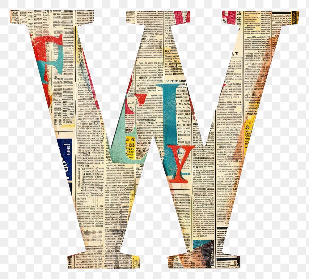 Magazine paper letter W collage text art.