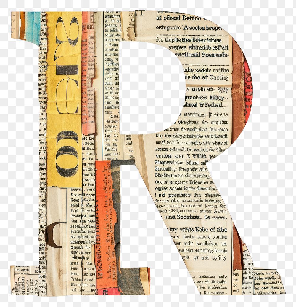 Magazine paper letter R alphabet number text.