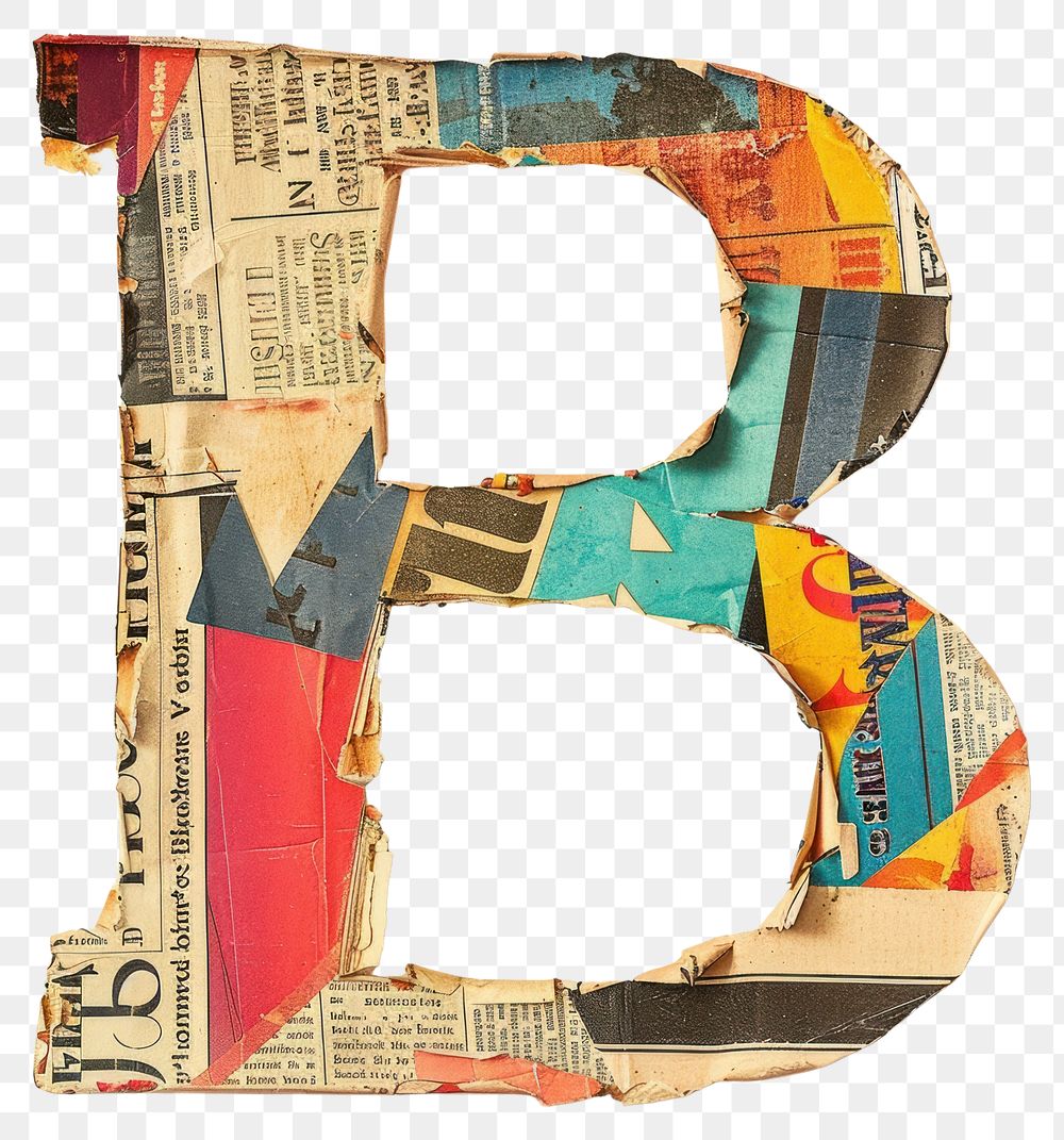 Magazine paper letter B collage number text.