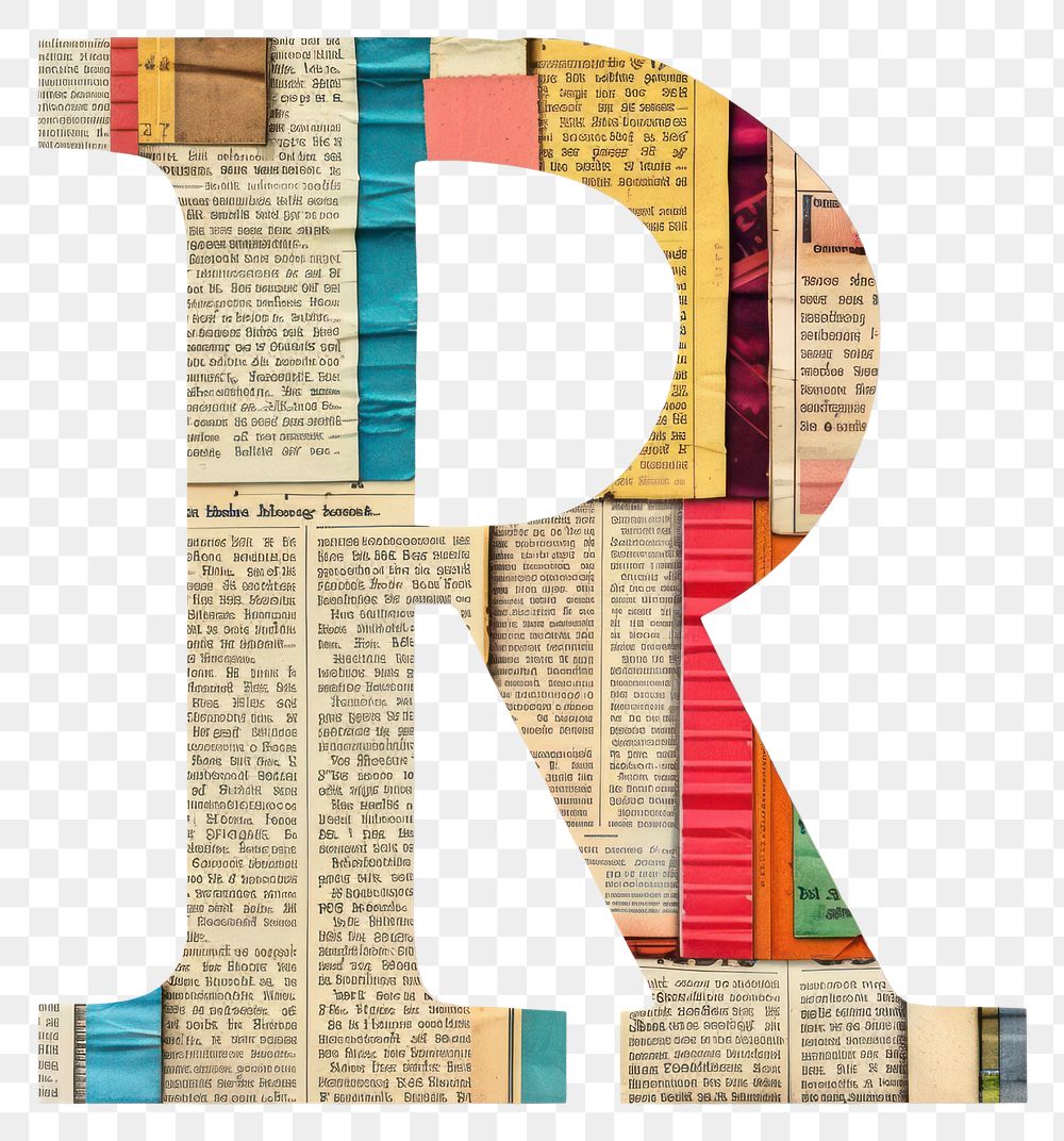 Magazine paper letter R alphabet collage number.