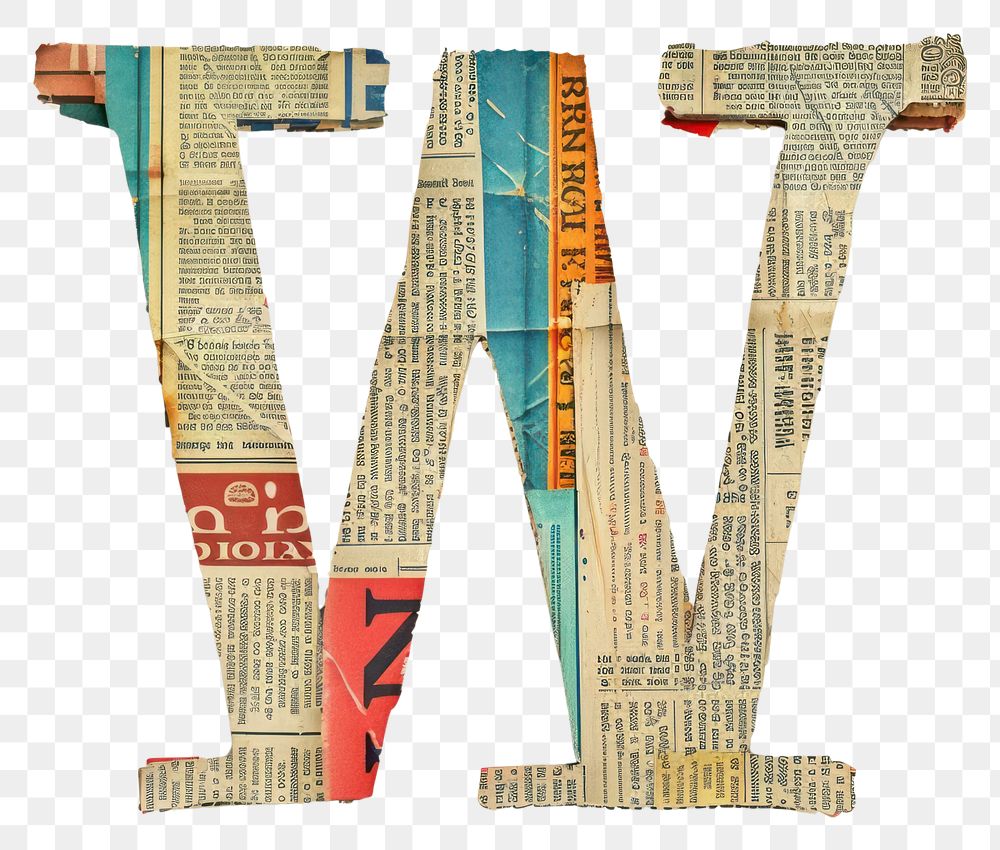 Magazine paper letter W alphabet collage number.