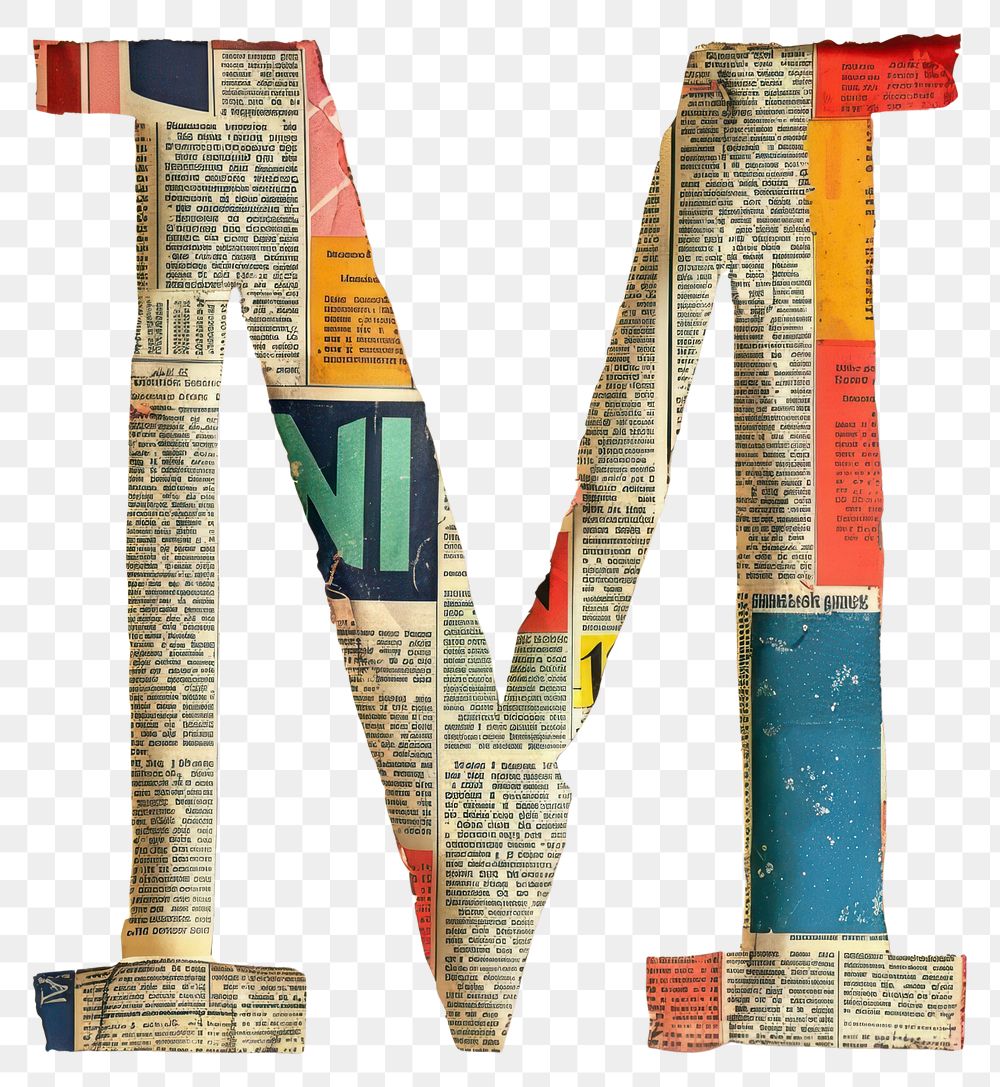 Magazine paper letter M alphabet collage text.