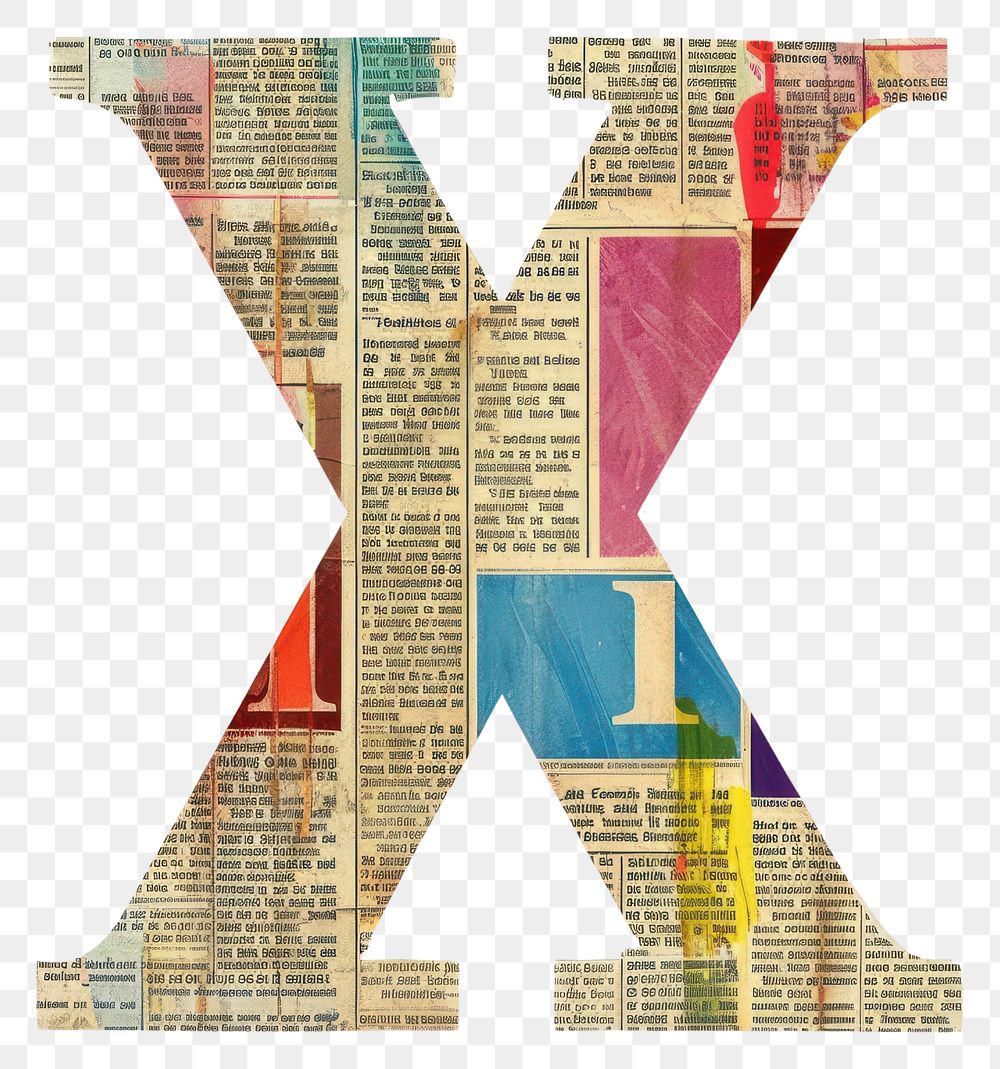 Magazine paper letter X collage text art.