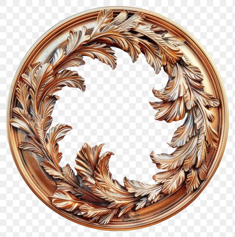 PNG Nouveau art of feather frame copper circle photo.