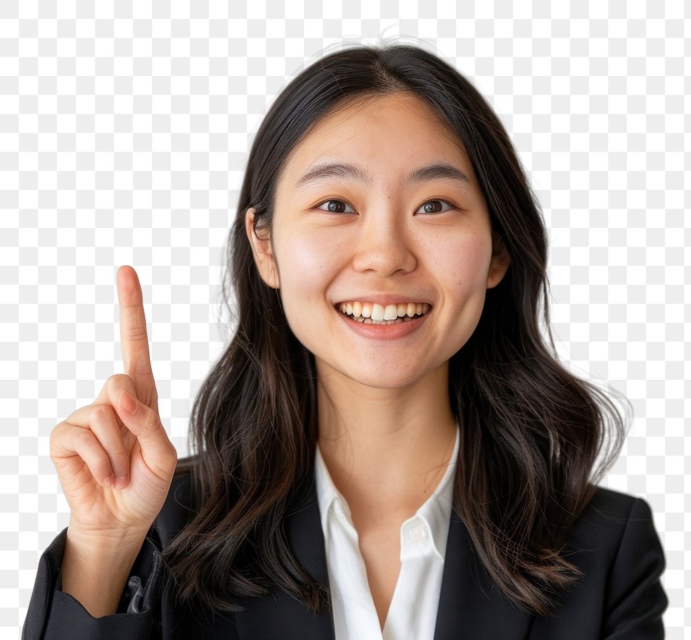 PNG Smiling asian pointing smiling adult.