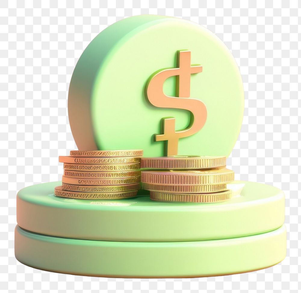 PNG 3d render llustrations of dollar icon number money investment.