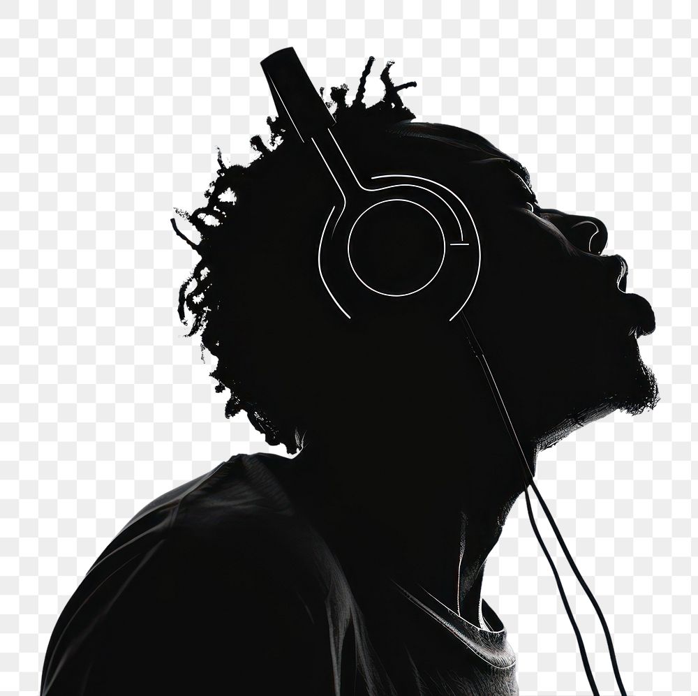 PNG A man singing with a headphone on silhouette headphones adult.