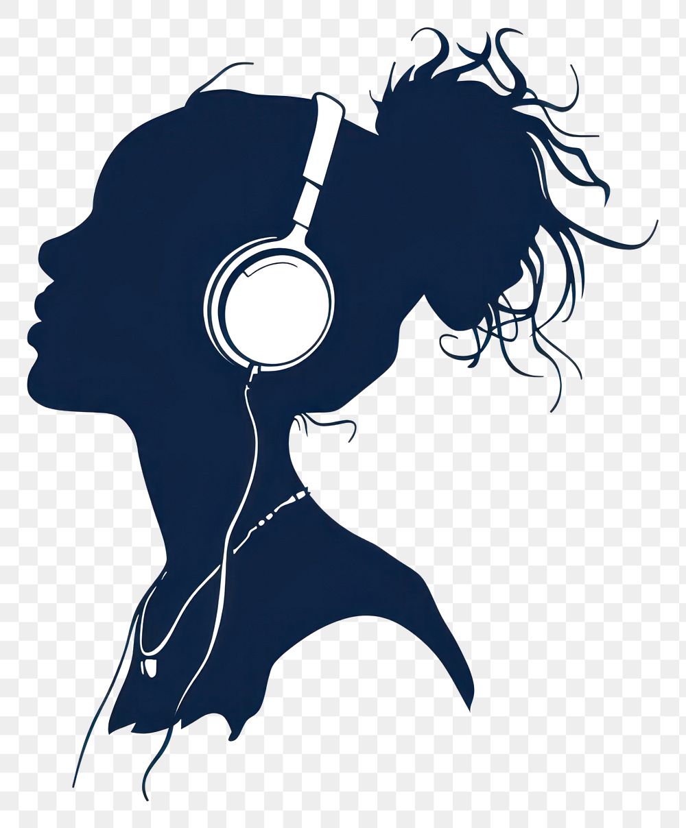 PNG A woman singing with a headphone on headphones silhouette headset.