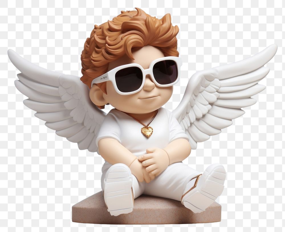 PNG Cupid statue with sunglasses figurine cute toy.