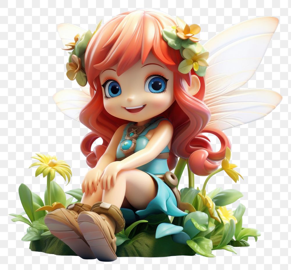 PNG Happy fairy statue cute doll toy.