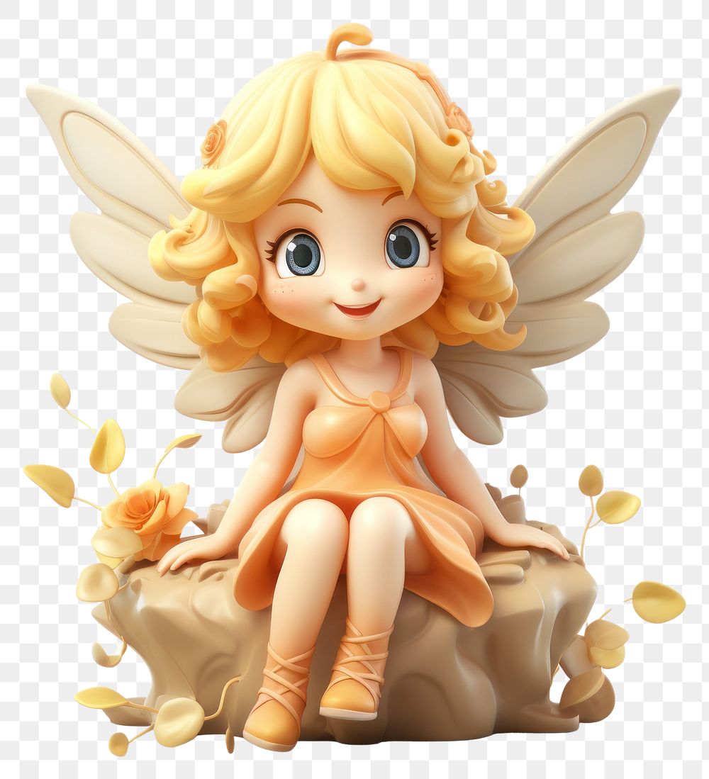 PNG Happy fairy statue cute doll toy.