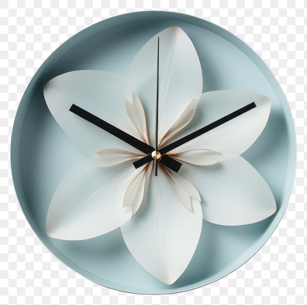 PNG Clock flower shape freshness fragility tableware.
