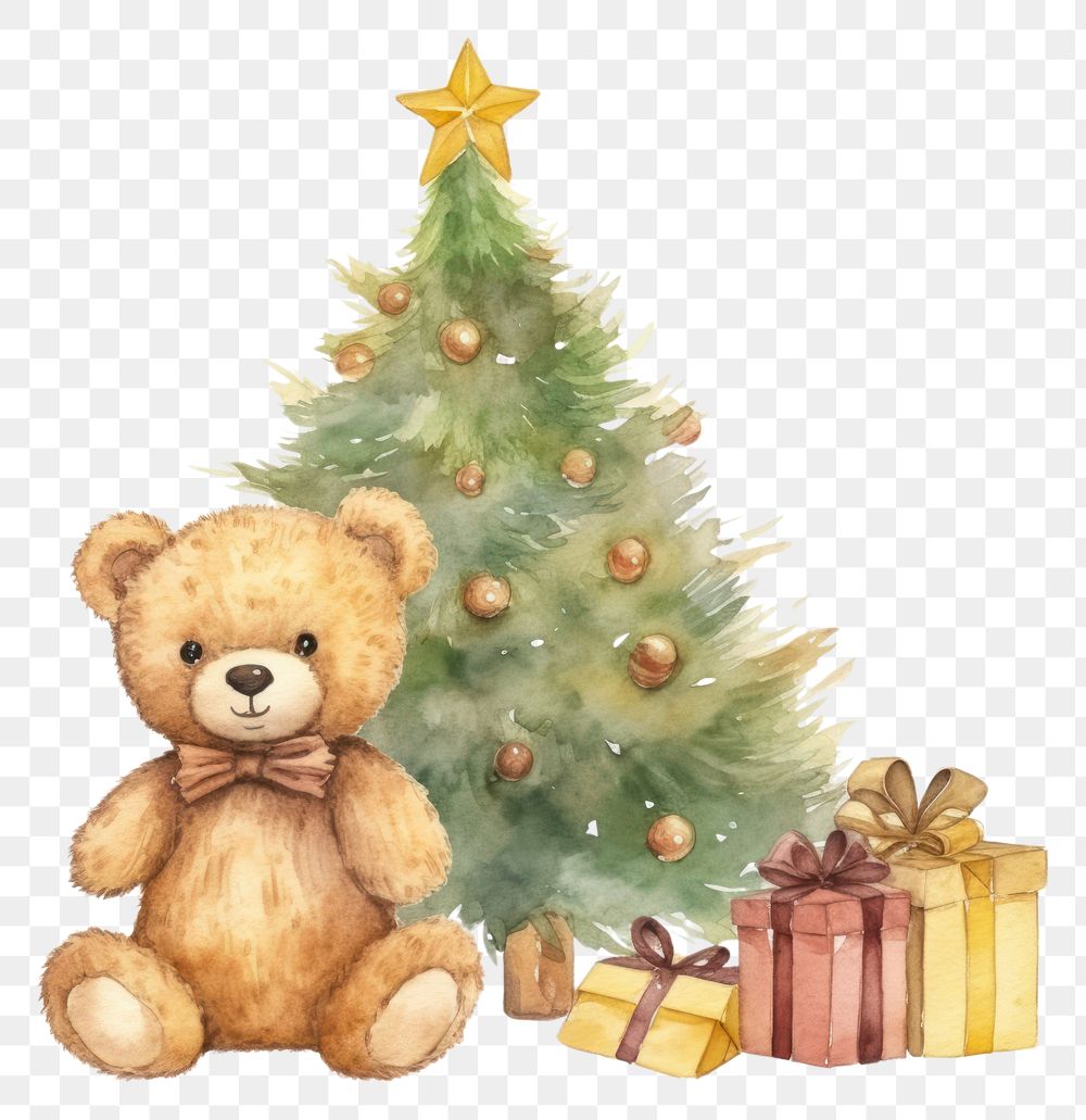 PNG  Teddy bear christmas cute tree.