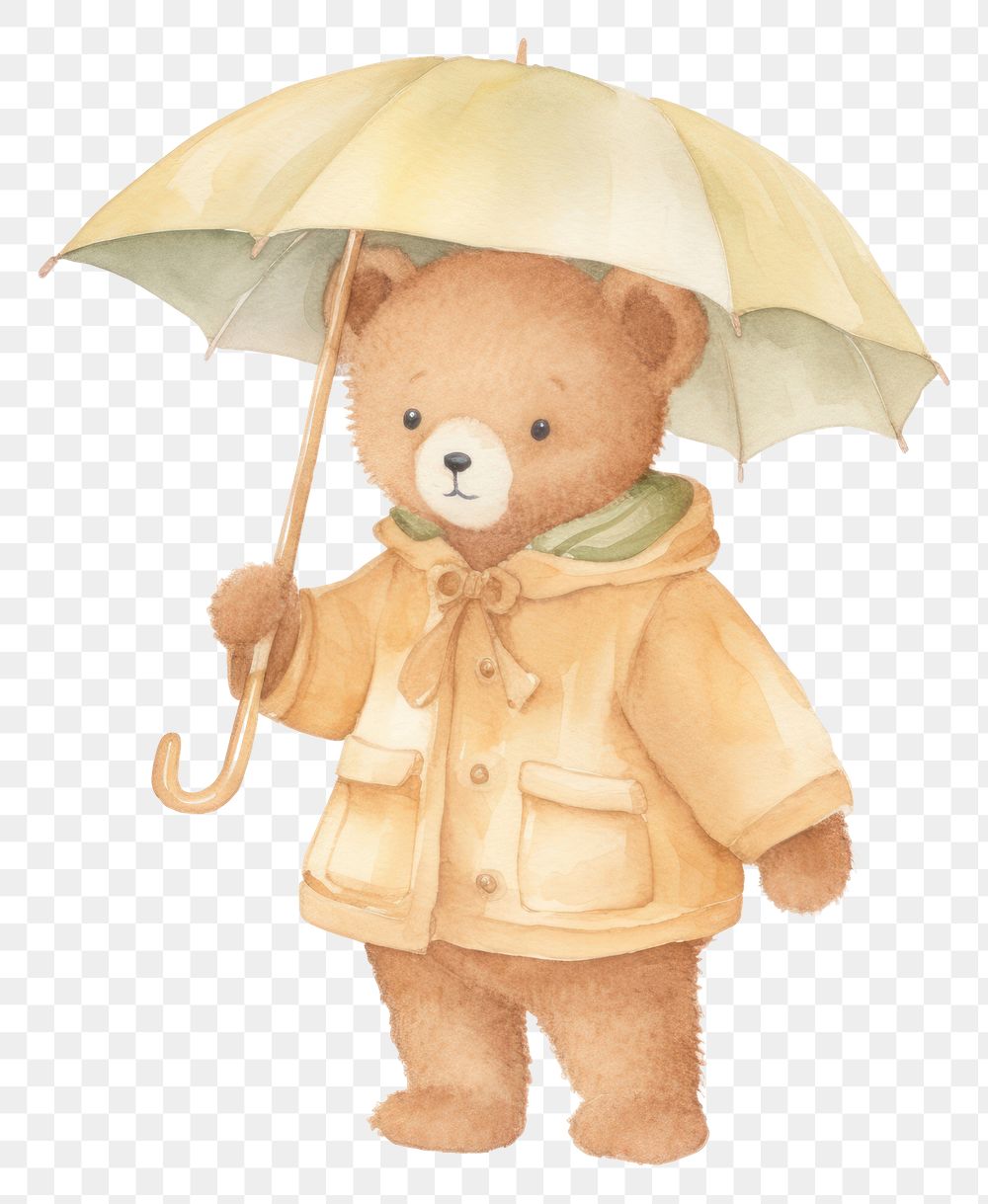 PNG Teddy bear umbrella raincoat toy.
