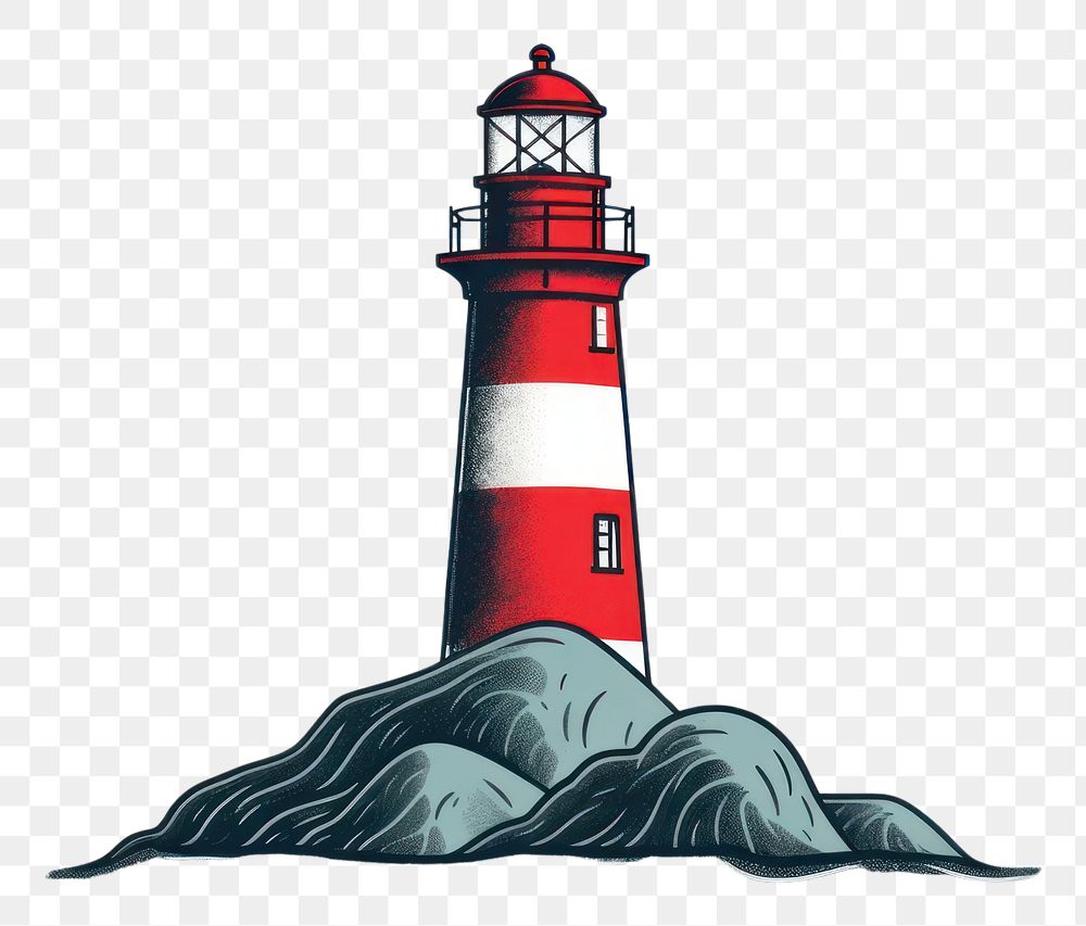 PNG CMYK Screen printing red and grey lighthouse architecture tower assistance.