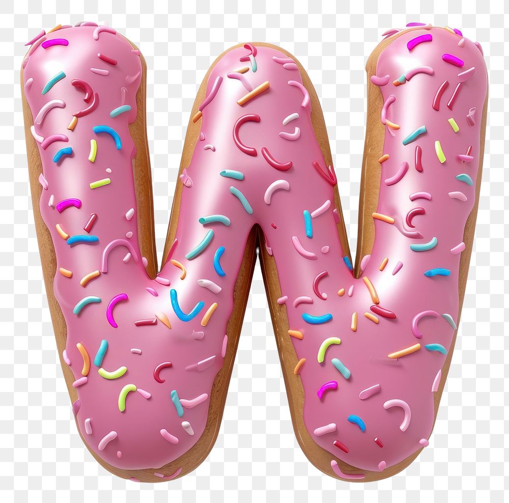 PNG Cute Donut in Alphabet Shaped of W sprinkles dessert food.