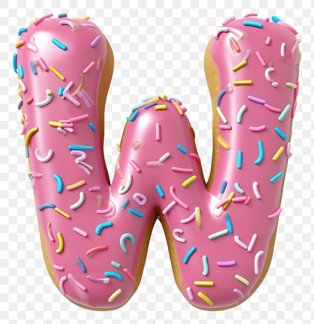 PNG Cute Donut in Alphabet Shaped of W sprinkles dessert donut.