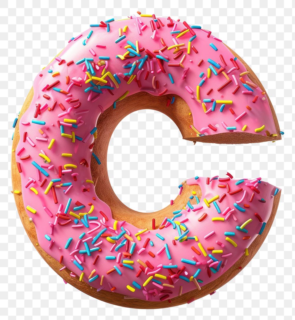 PNG Donut in Alphabet Shaped of C donut sprinkles dessert.