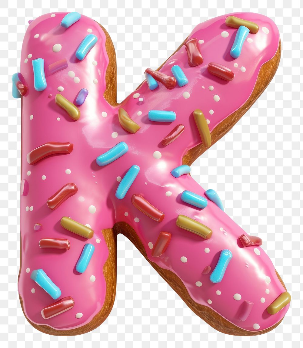 PNG Donut in Alphabet Shaped of K sprinkles dessert donut.