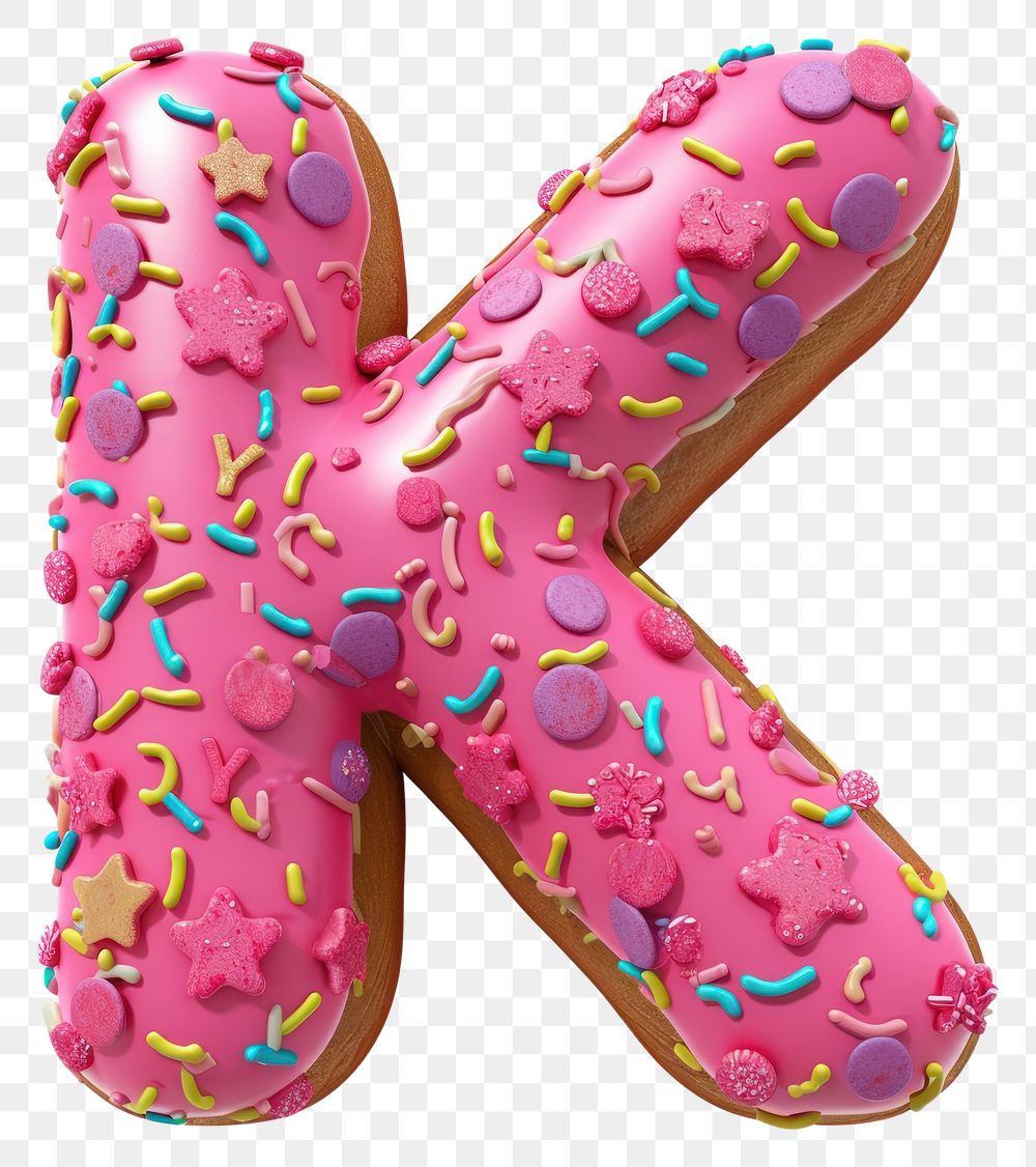 PNG Donut in Alphabet Shaped of K sprinkles dessert food.
