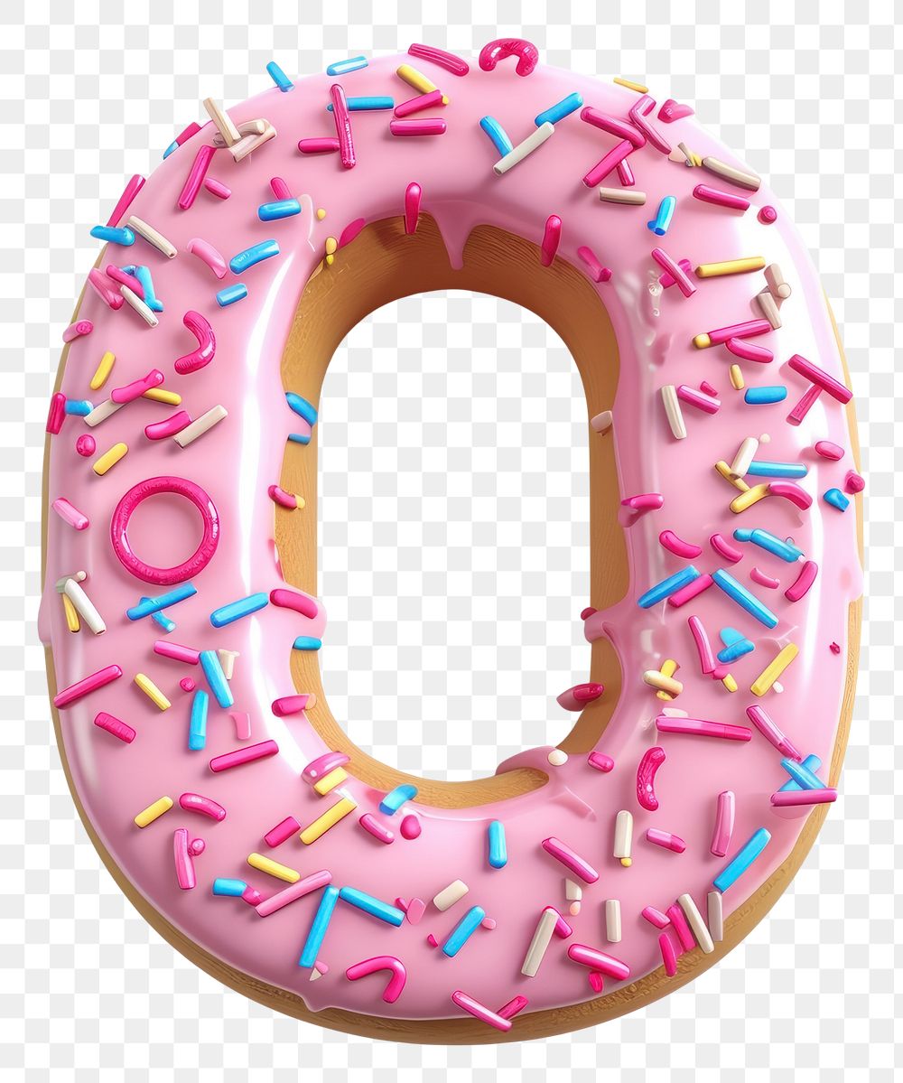 PNG Donut in Alphabet Shaped of O donut sprinkles dessert.