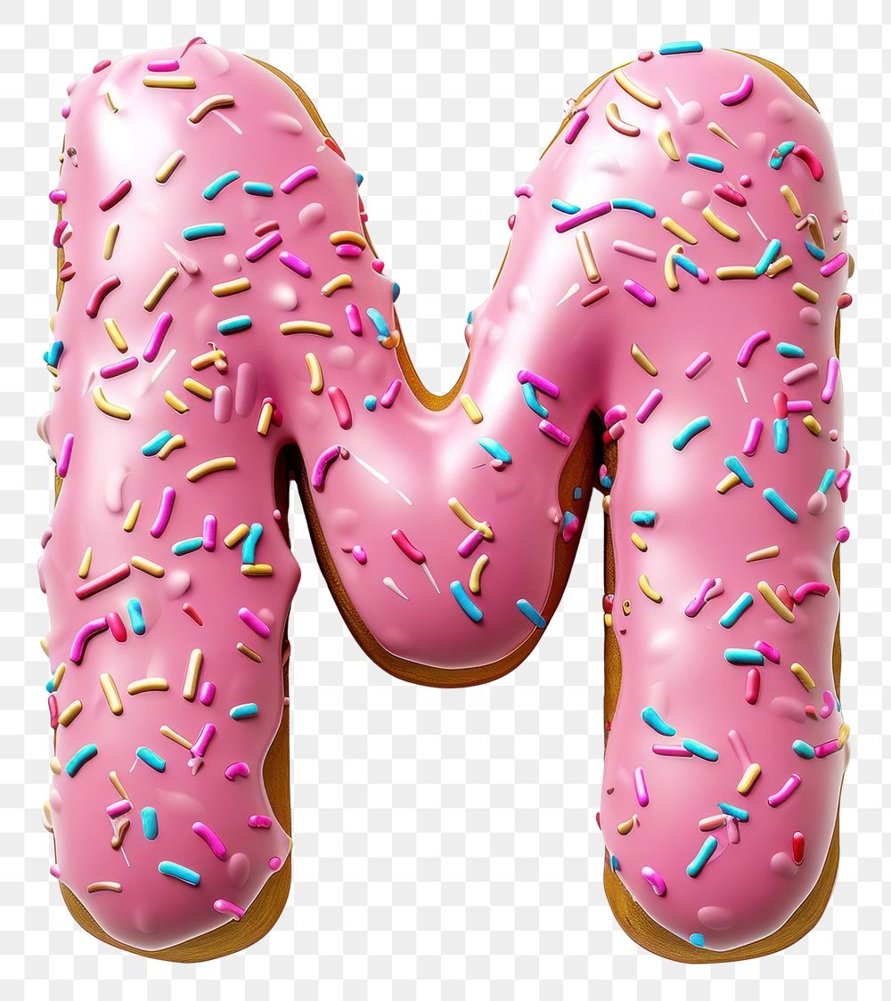 PNG Donut in Alphabet Shaped of M sprinkles dessert donut.