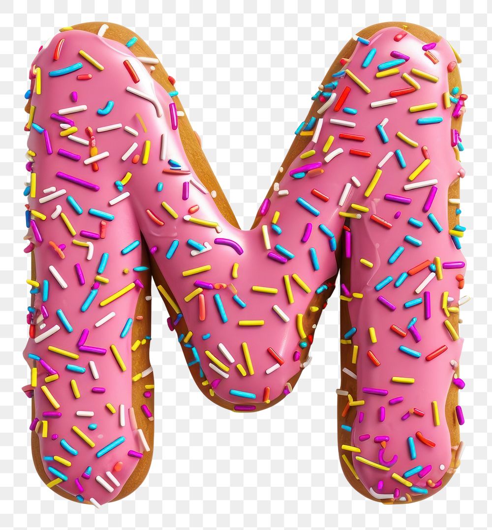 PNG Donut in Alphabet Shaped of M sprinkles dessert food