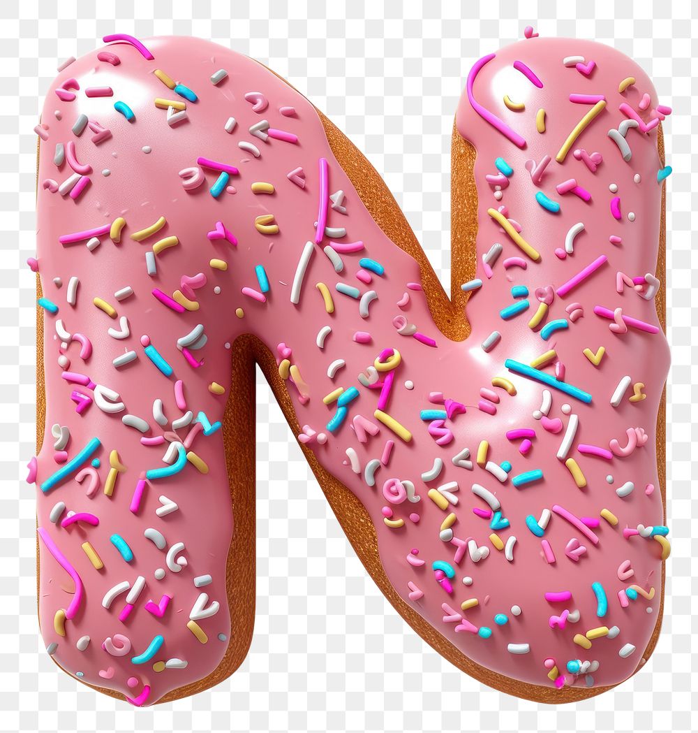 PNG Donut in Alphabet Shaped of N sprinkles dessert donut.