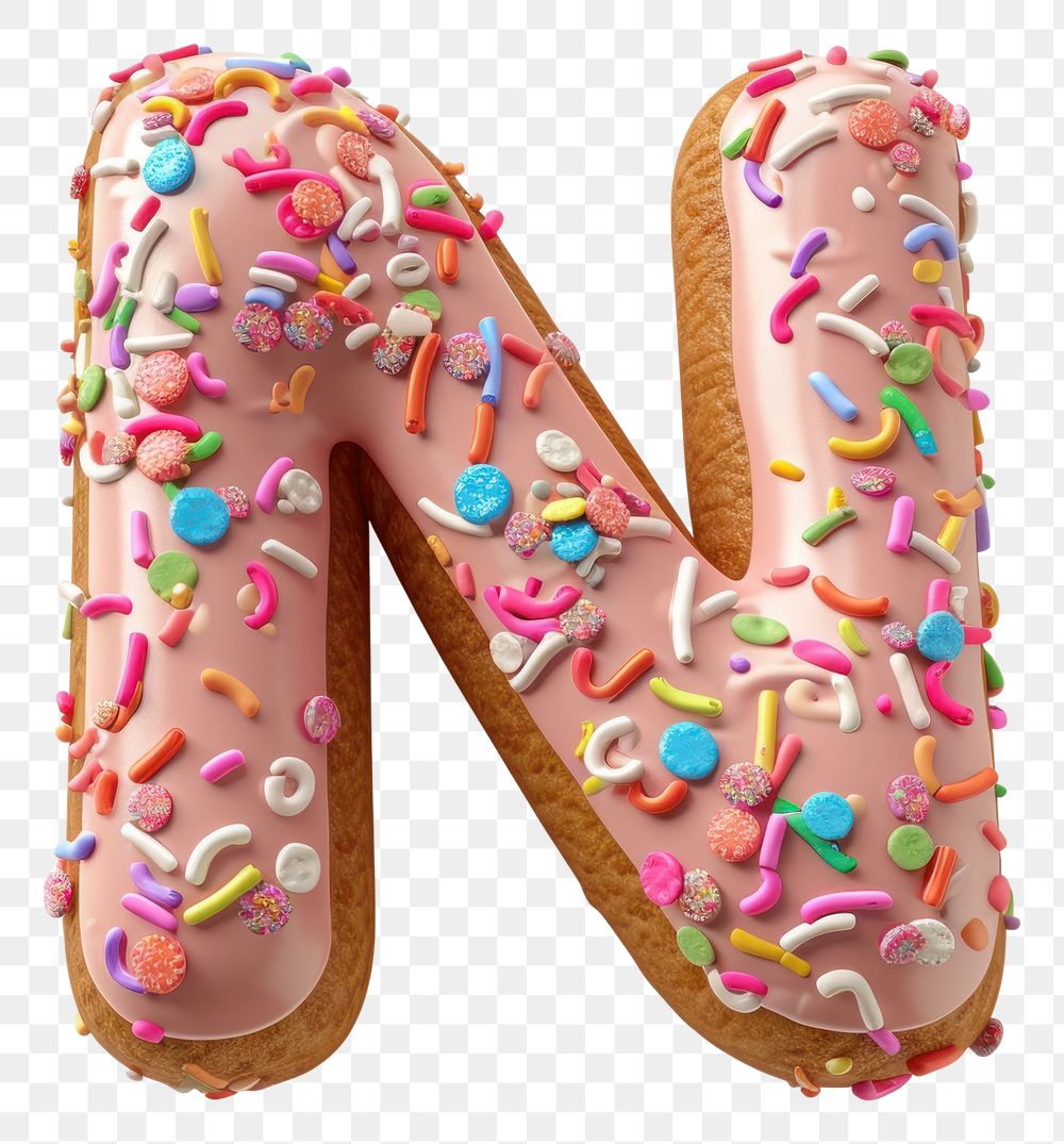 PNG Donut in Alphabet Shaped of N confectionery sprinkles dessert.