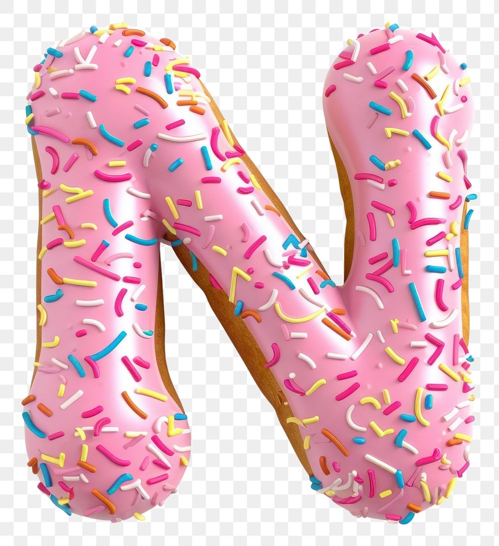 PNG Donut in Alphabet Shaped of N sprinkles dessert food.