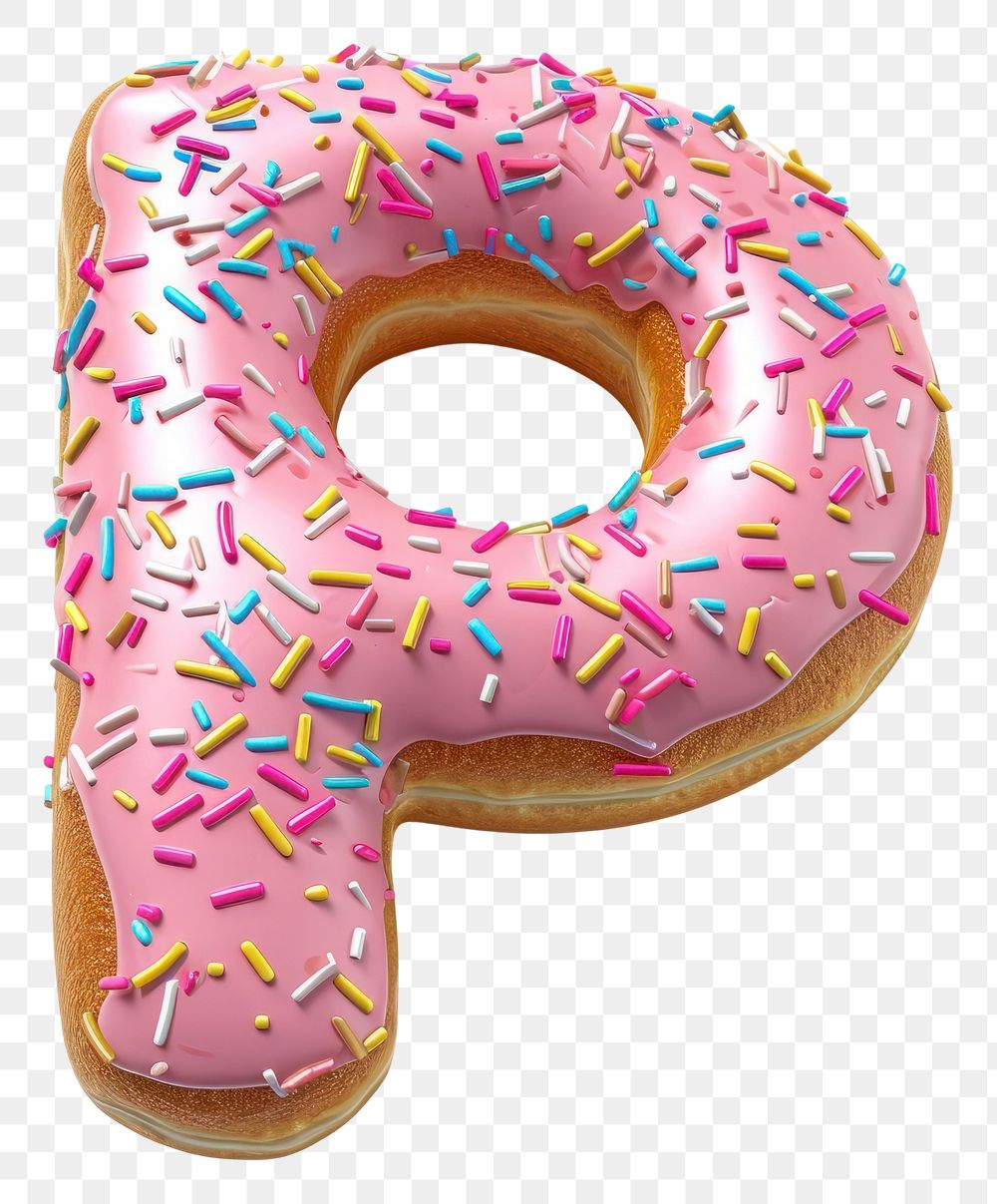 PNG Donut in Alphabet Shaped of P donut sprinkles dessert.