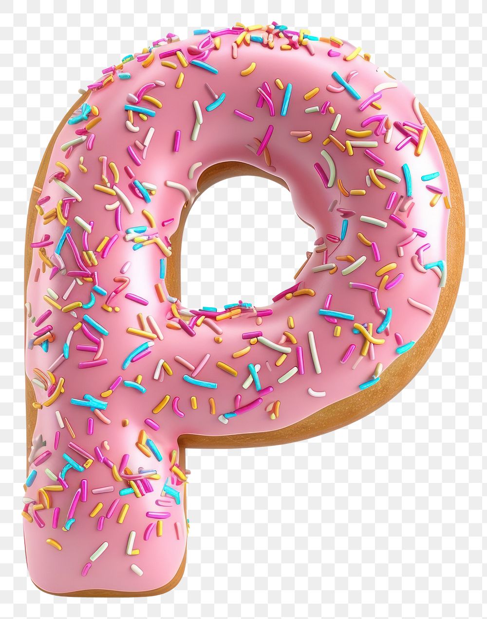 PNG Donut in Alphabet Shaped of P donut sprinkles dessert.