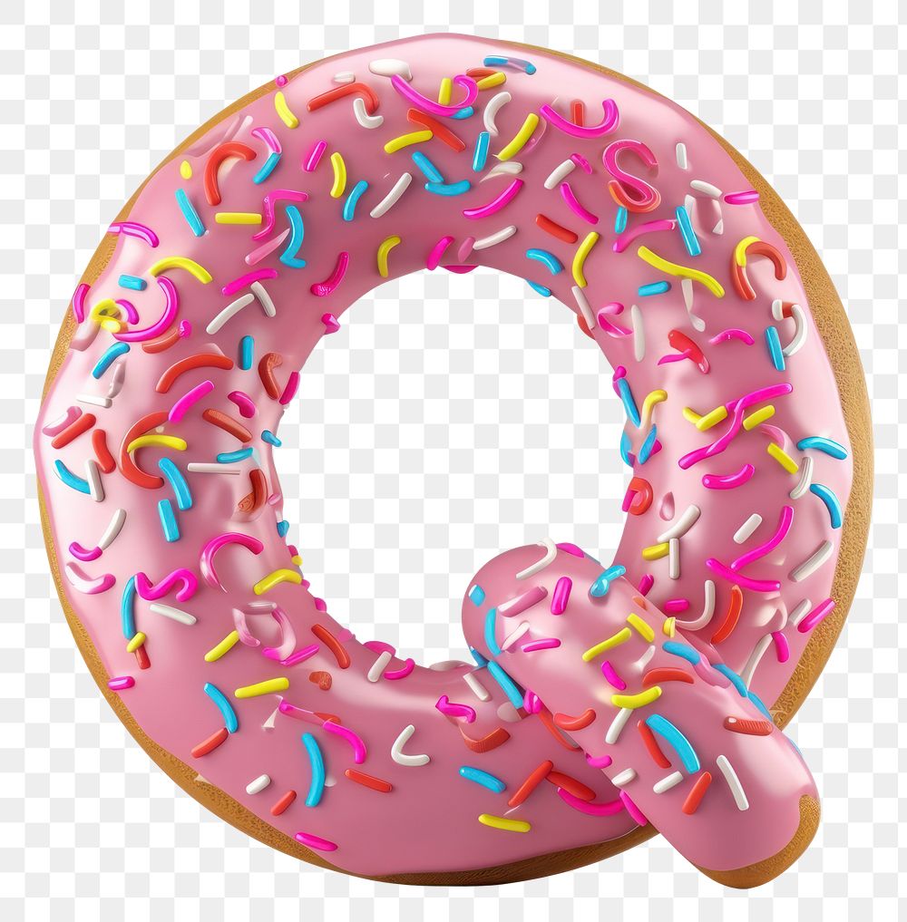 PNG Donut in Alphabet Shaped of Q donut sprinkles dessert.