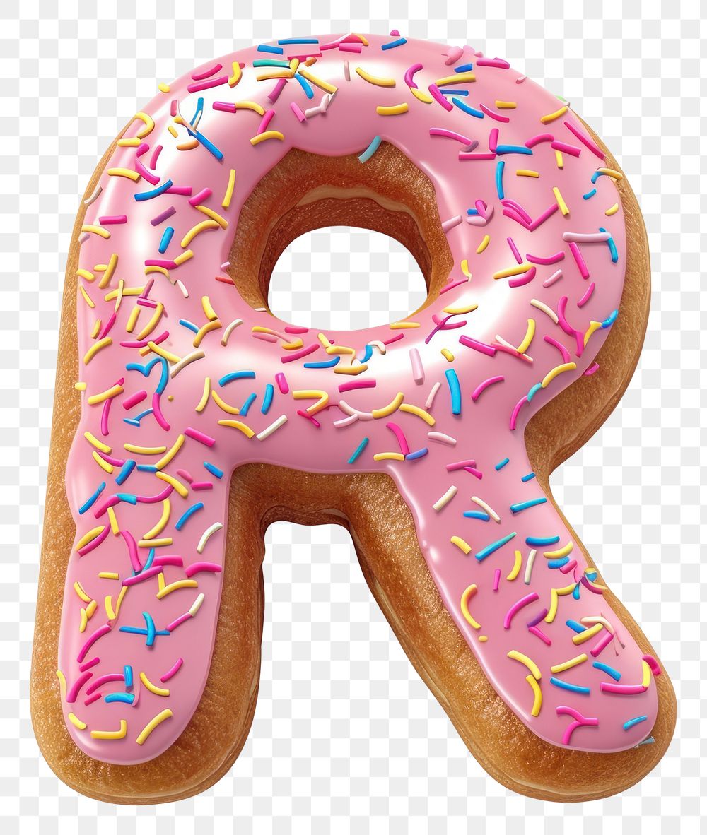 PNG Donut in Alphabet Shaped of R donut dessert shape.