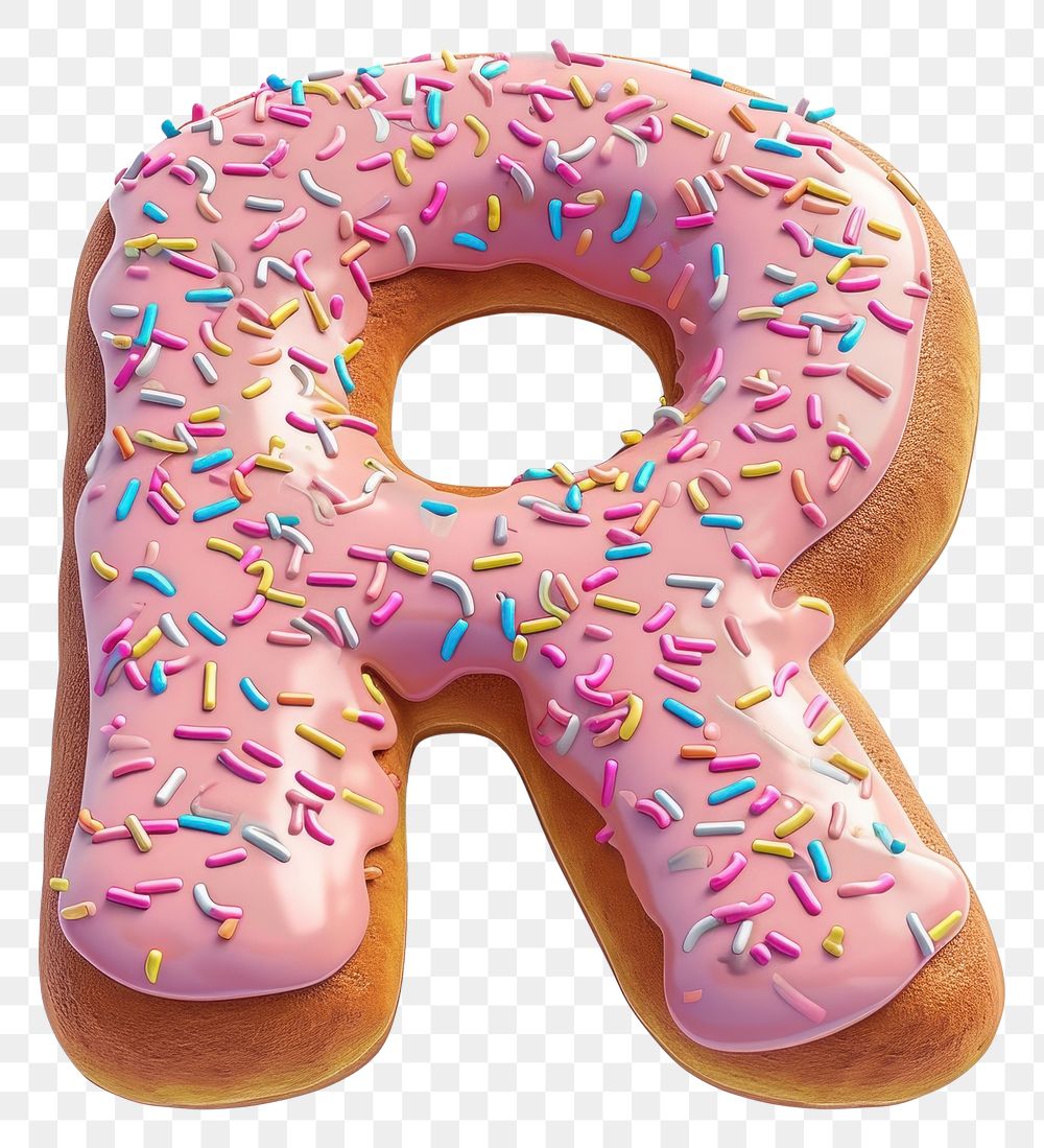 PNG Donut in Alphabet Shaped of R donut sprinkles dessert.