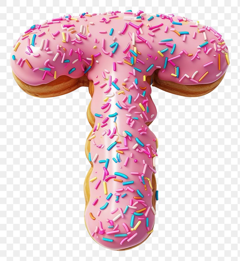PNG Donut in Alphabet Shaped of T dessert donut food.